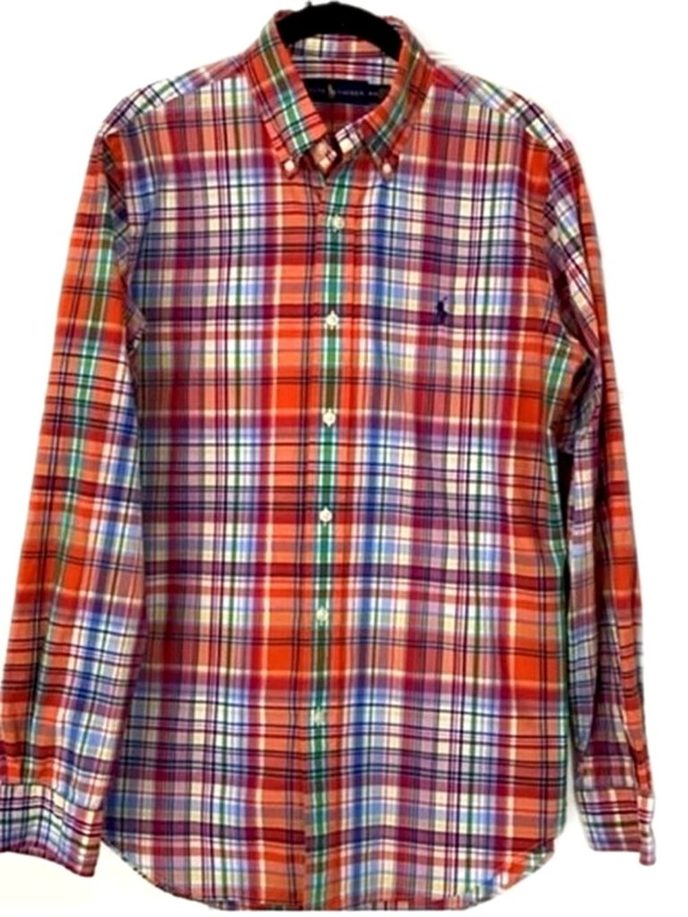 Ralph Lauren Men’s Dress Shirt Madras Plaid Shirt Long Sleeve Button Up Medium
